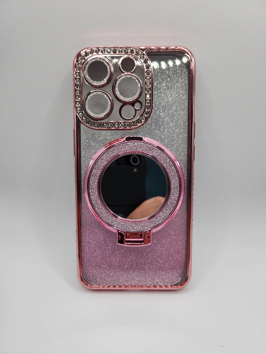 Coque iPhone Pailletée avec Support Anneau et Miroir – Effet Transparent