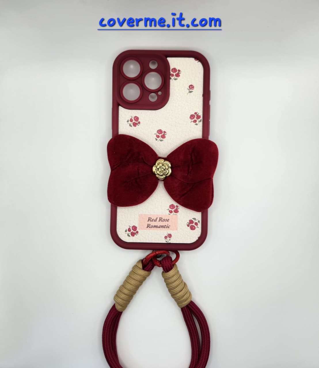 🌹Coque iPhone « Red Rose Romantic » – Élégance florale avec nœud en velours et lanière chic compatible iphone 16 pro max
