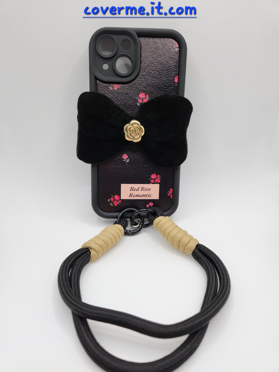 🌹Coque iPhone « Red Rose Romantic » – Élégance florale avec nœud en velours et lanière chic compatible iphone 14