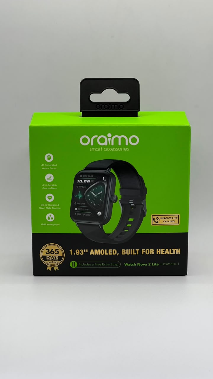 oraimo Watch Nova 2 Lite Montre connectée avec écran tactile couleur AMOLED de 1,93 pouces