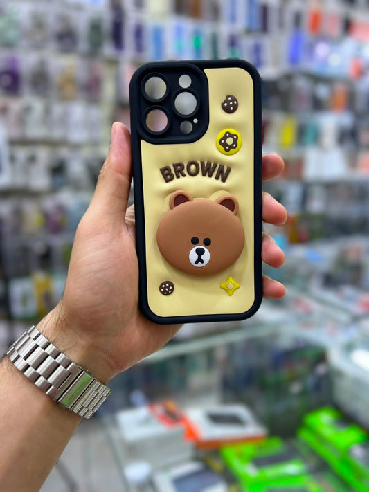 بوشيط سيليكون ثلاثي الأبعاد مع حامل مدمج  حماية وأناقة(IPHONE 15 PRO MAX)