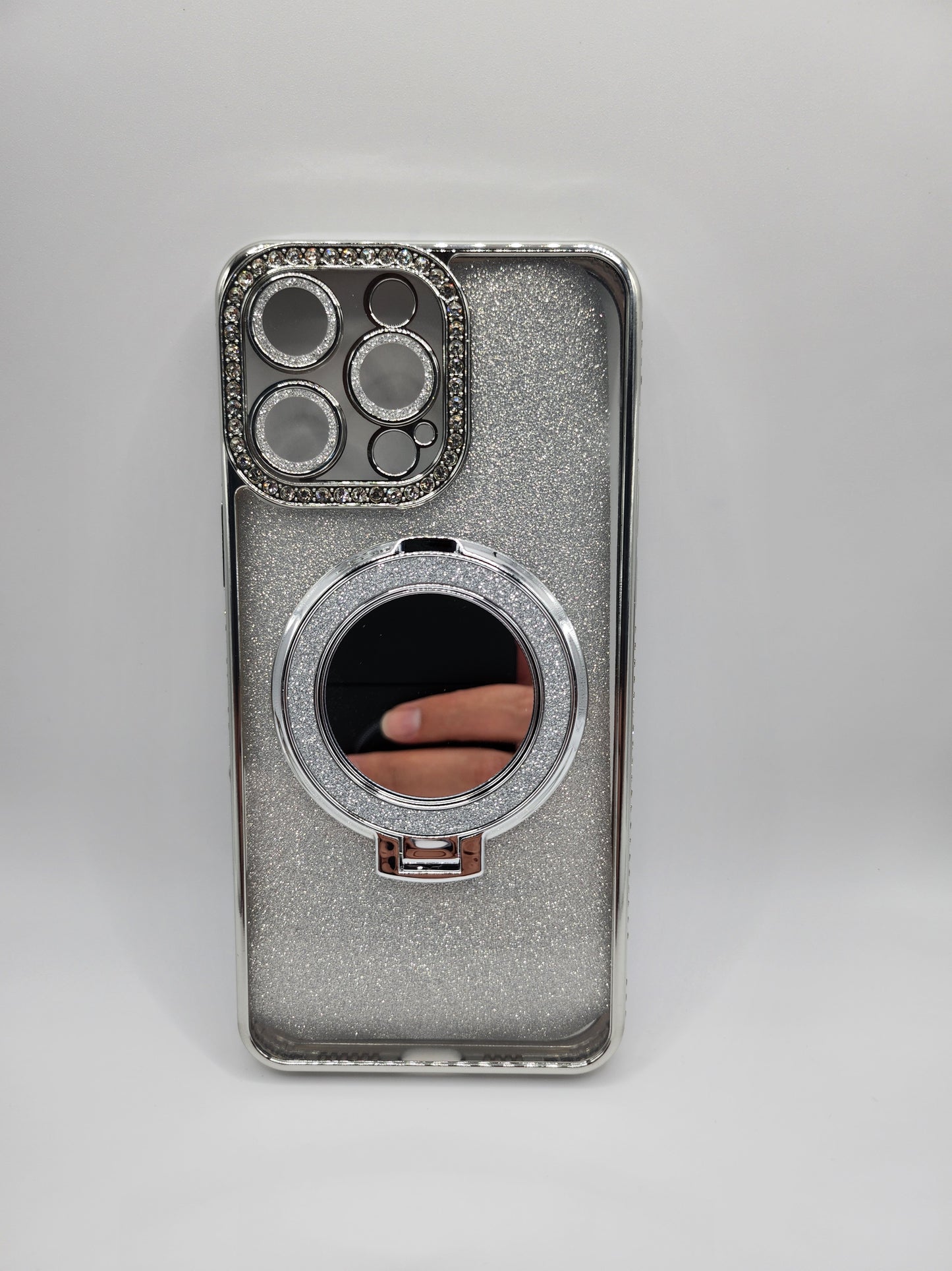Coque iPhone Pailletée avec Support Anneau et Miroir – Effet Transparent