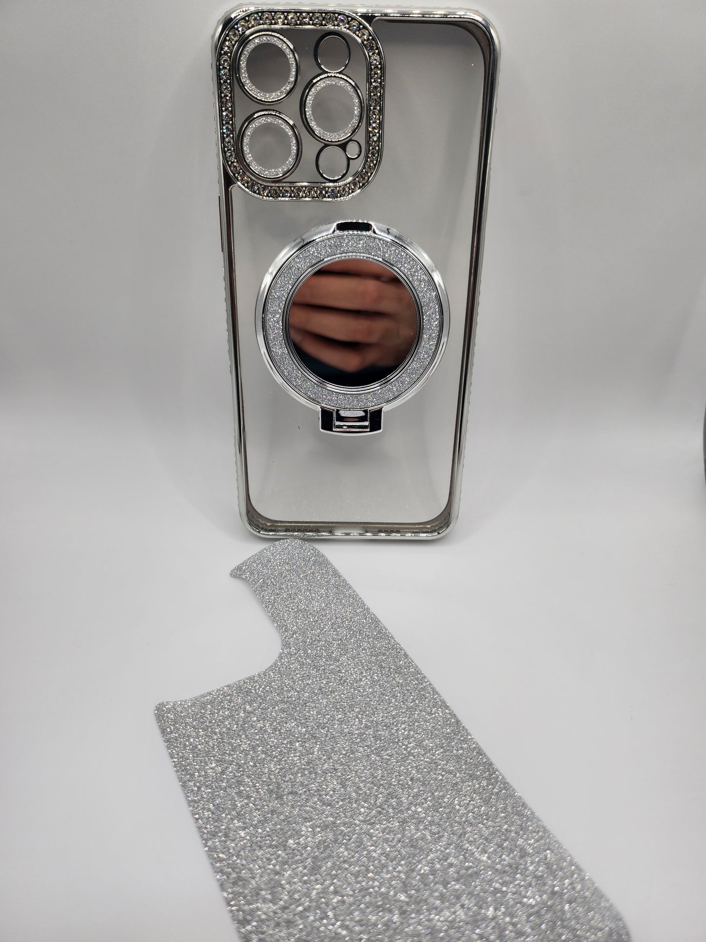 Coque iPhone Pailletée avec Support Anneau et Miroir – Effet Transparent