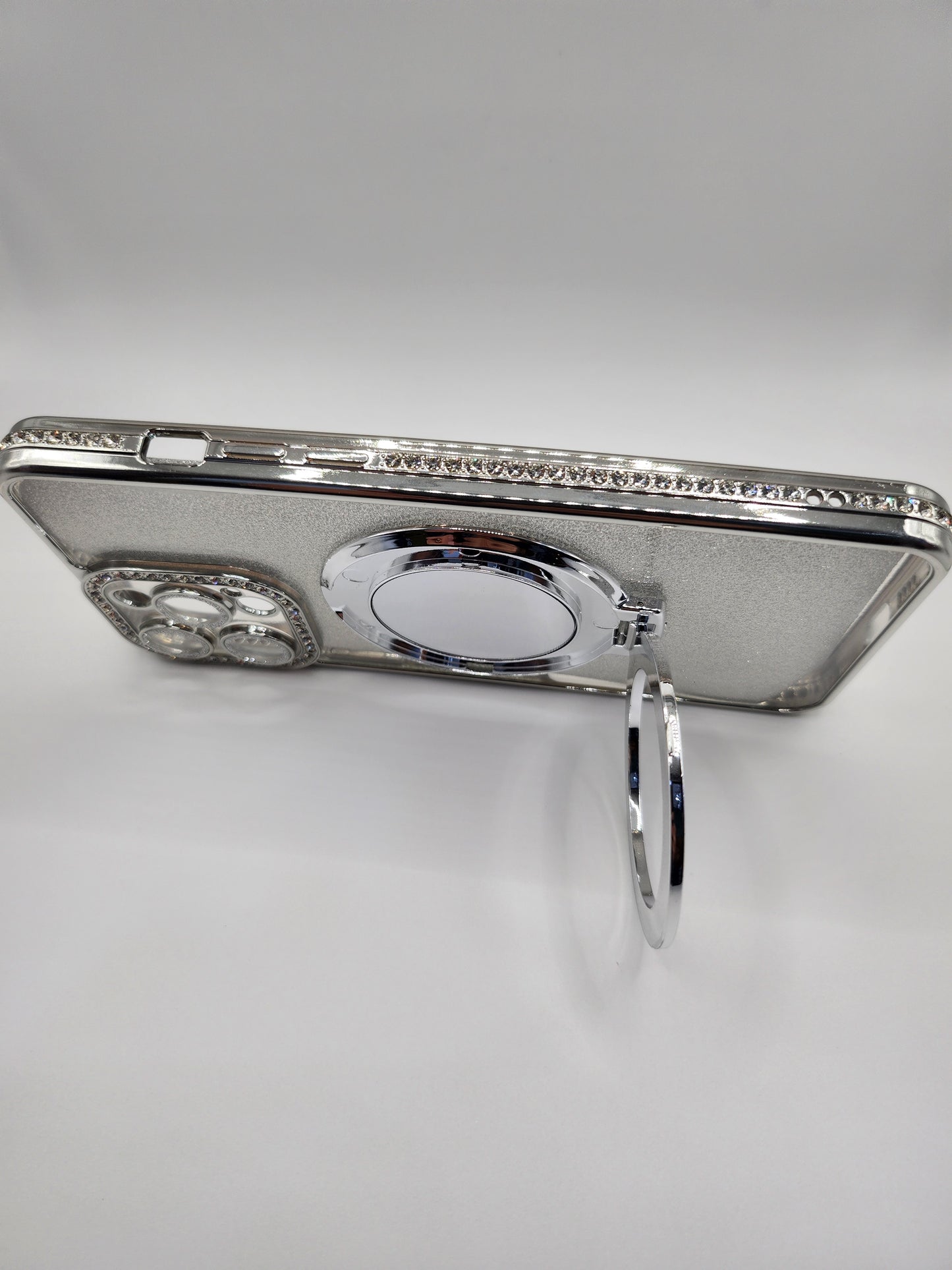 Coque iPhone Pailletée avec Support Anneau et Miroir – Effet Transparent