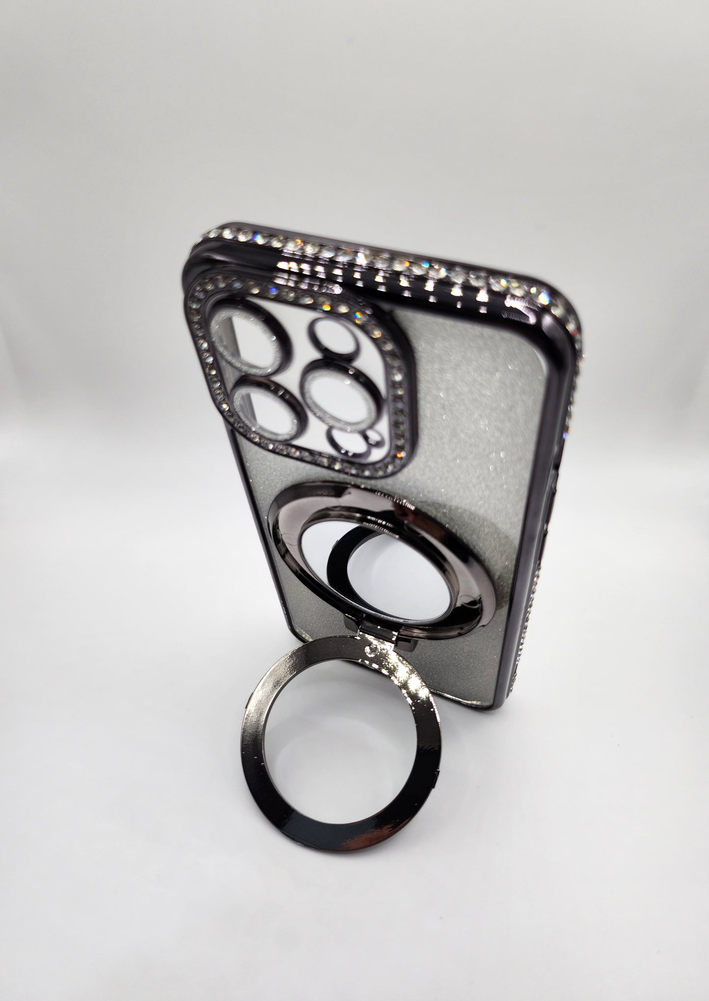 Coque iPhone Pailletée avec Support Anneau et Miroir – Effet Transparent