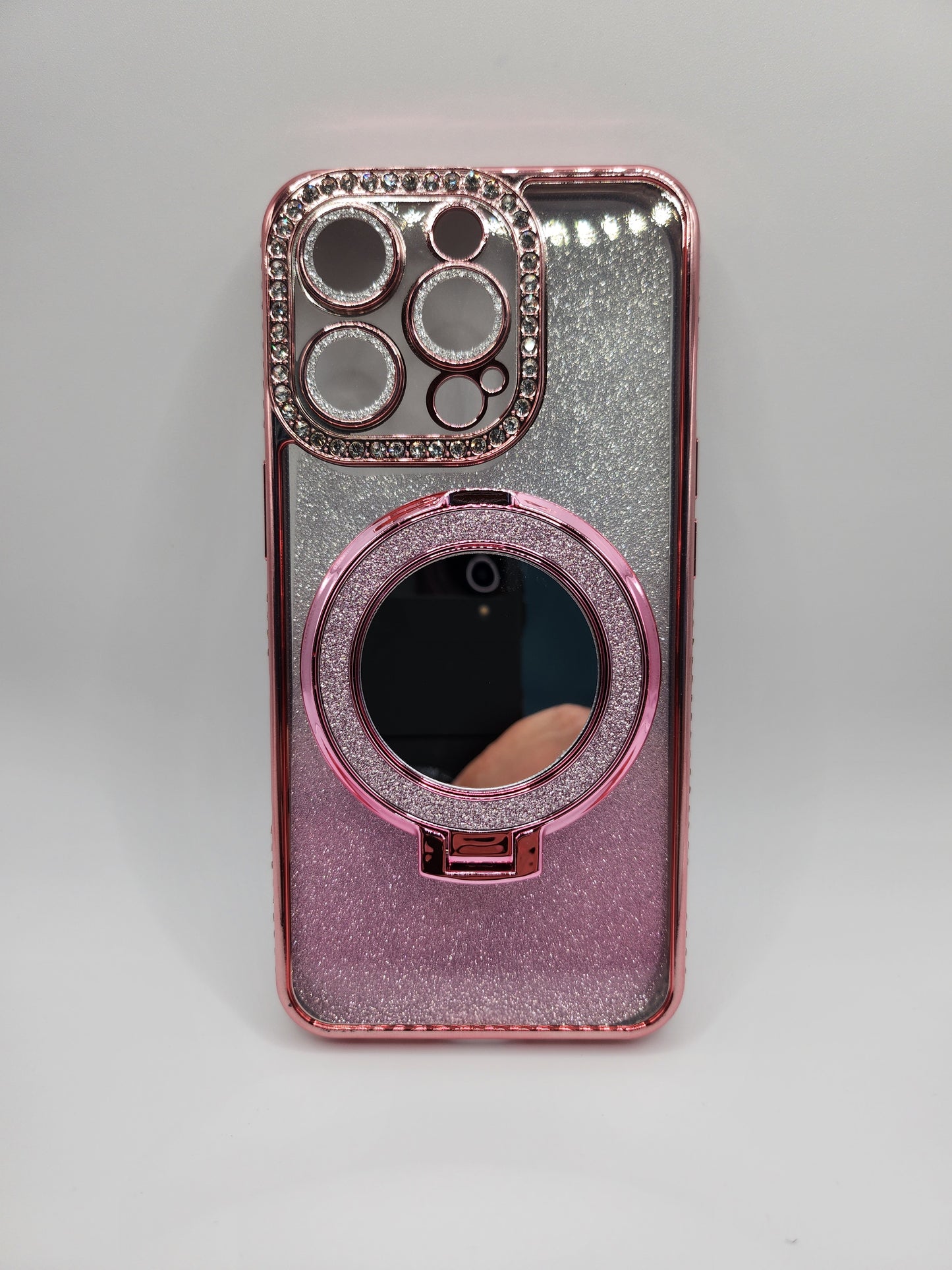 Coque iPhone Pailletée avec Support Anneau et Miroir – Effet Transparent