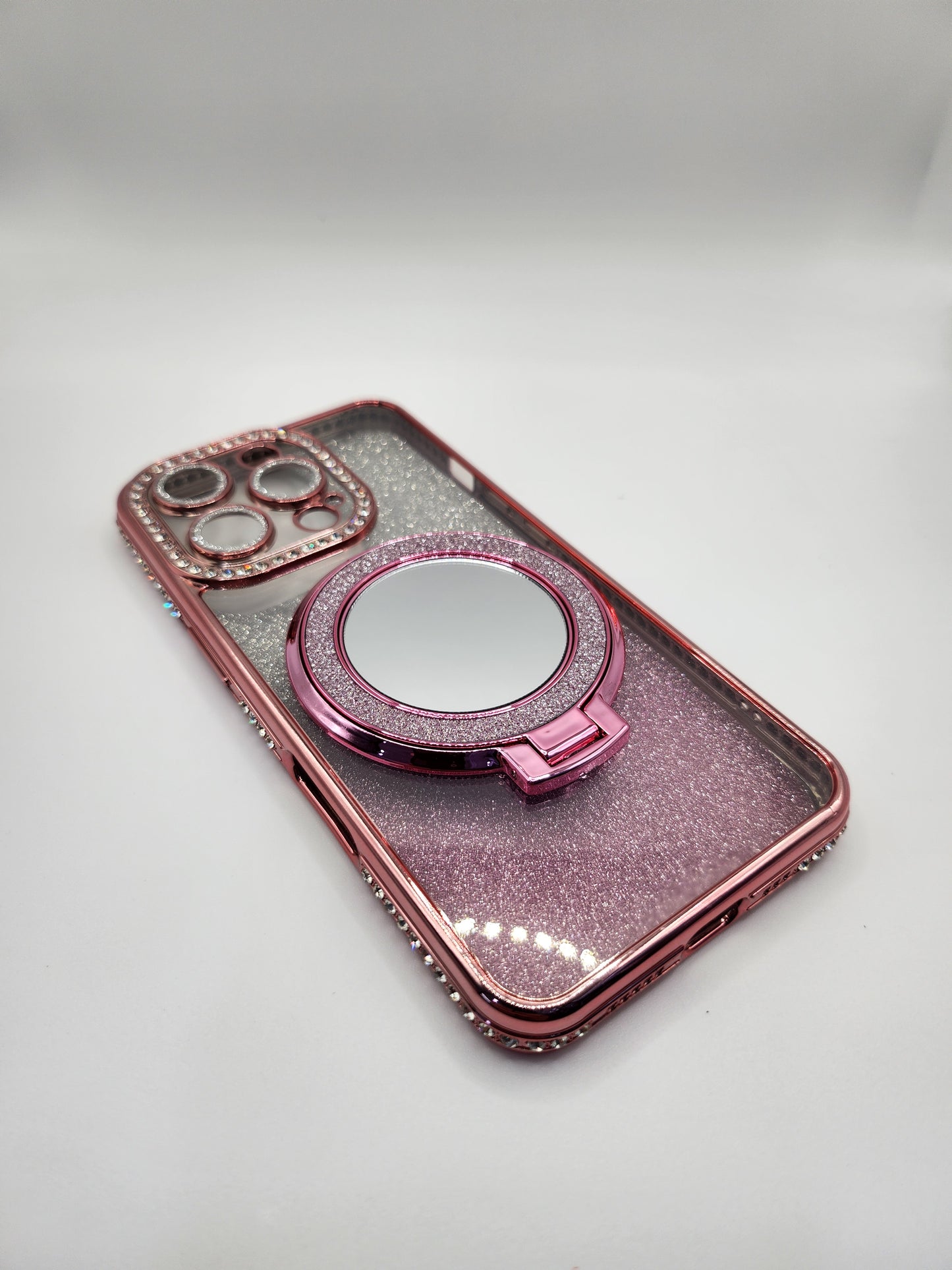 Coque iPhone Pailletée avec Support Anneau et Miroir – Effet Transparent