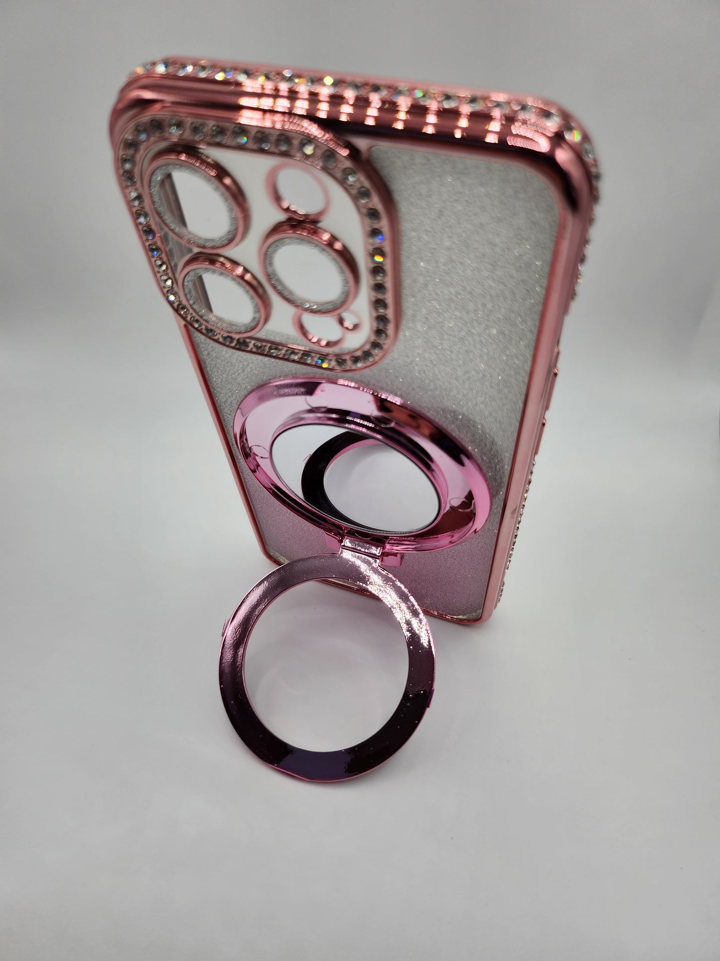 Coque iPhone Pailletée avec Support Anneau et Miroir – Effet Transparent