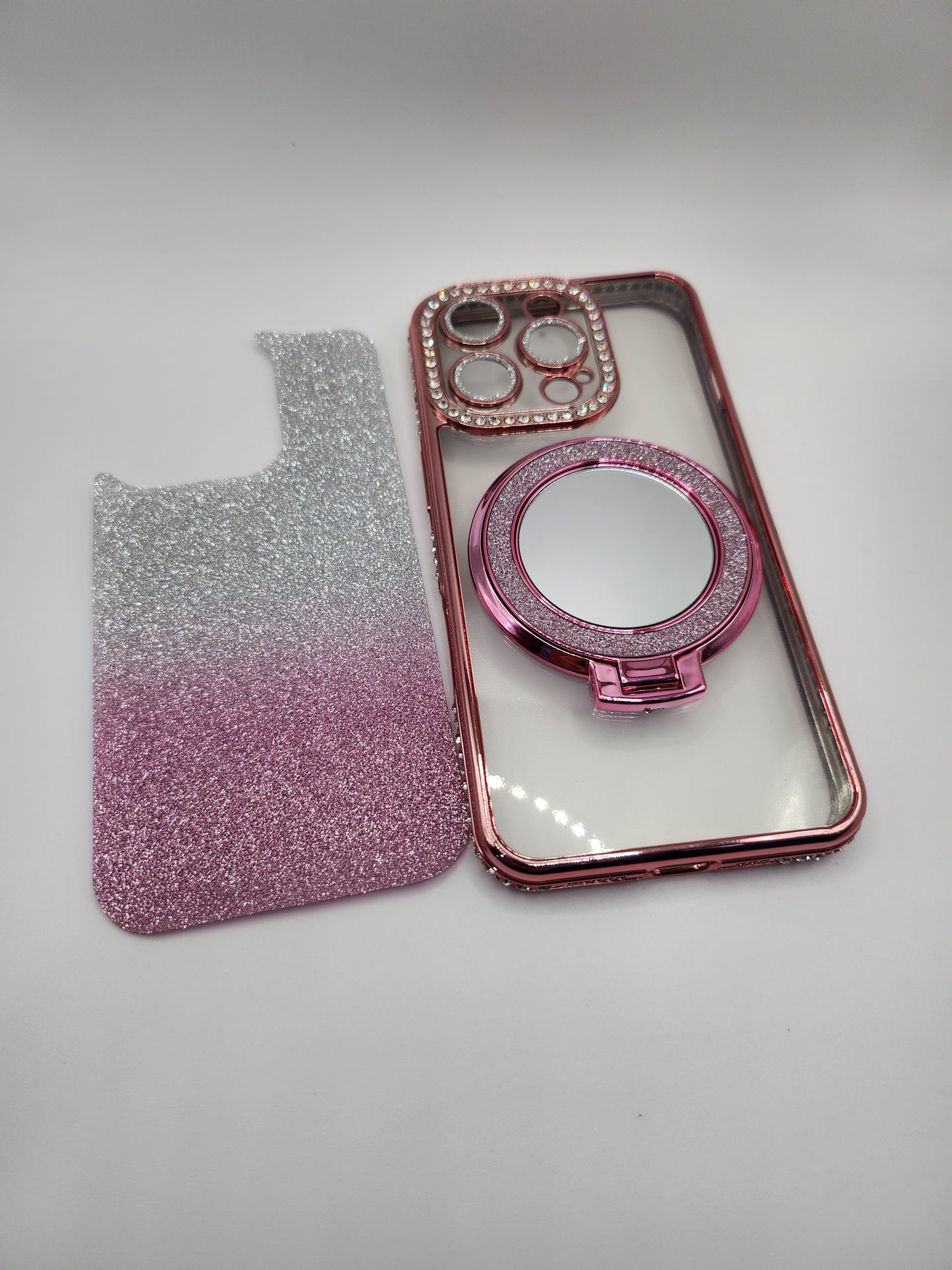 Coque iPhone Pailletée avec Support Anneau et Miroir – Effet Transparent