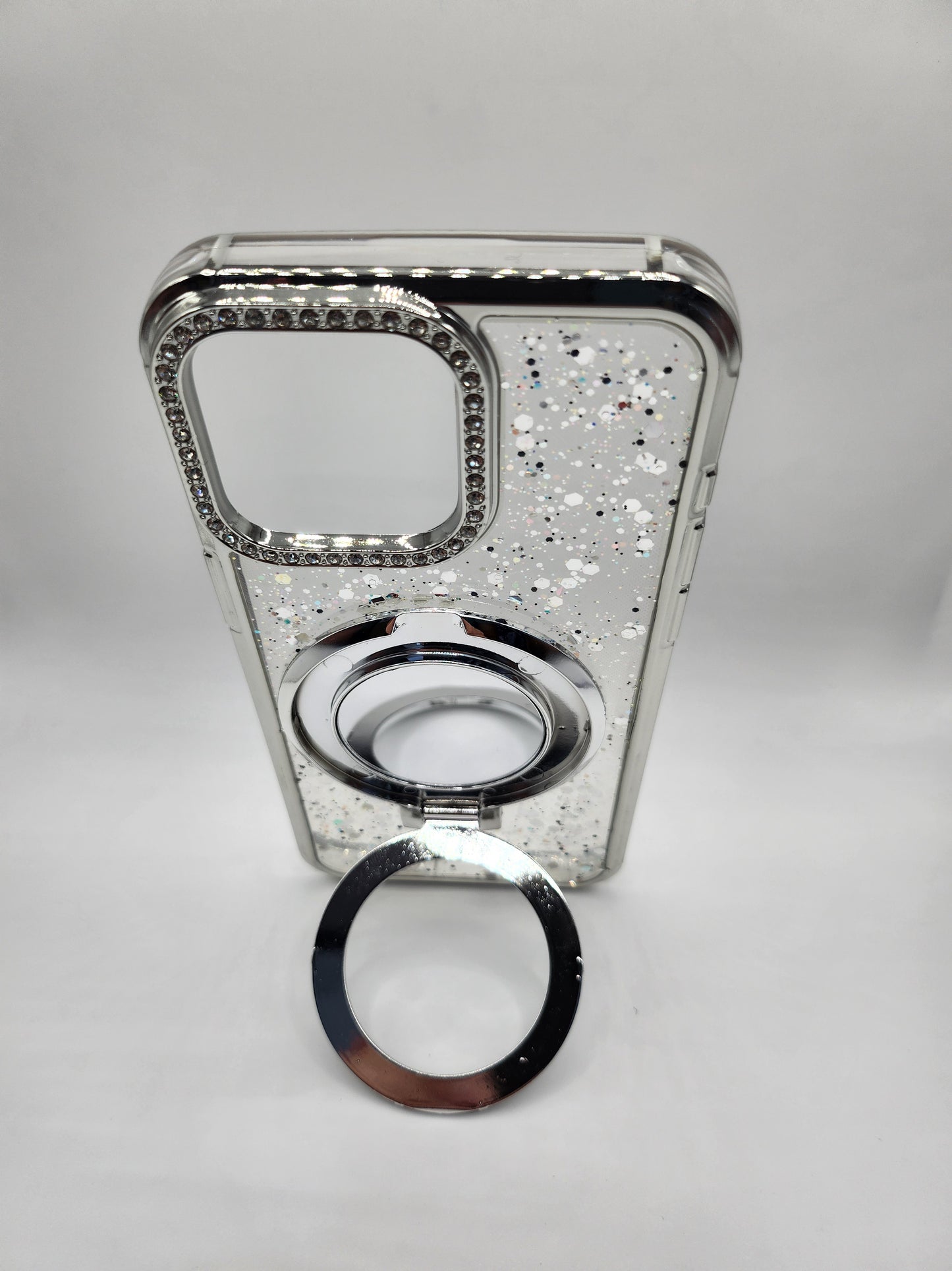 Coque iPhone Pailletée avec Support Anneau et Miroir – Effet Transparent