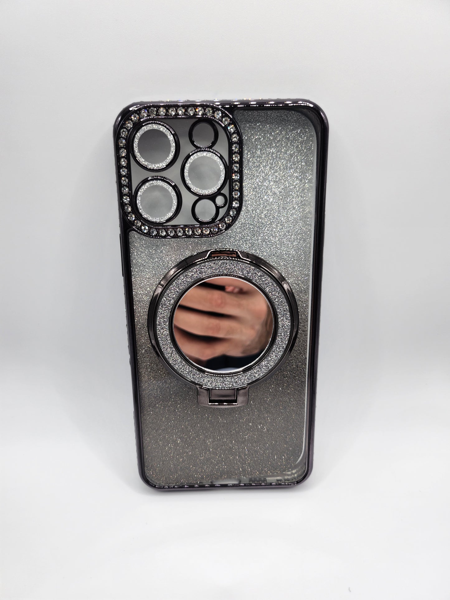 Coque iPhone Pailletée avec Support Anneau et Miroir – Effet Transparent