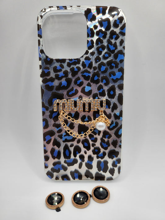 Coque Léopard Chic avec Chaîne & Perle – Protection Élégante avec Bague Caméra