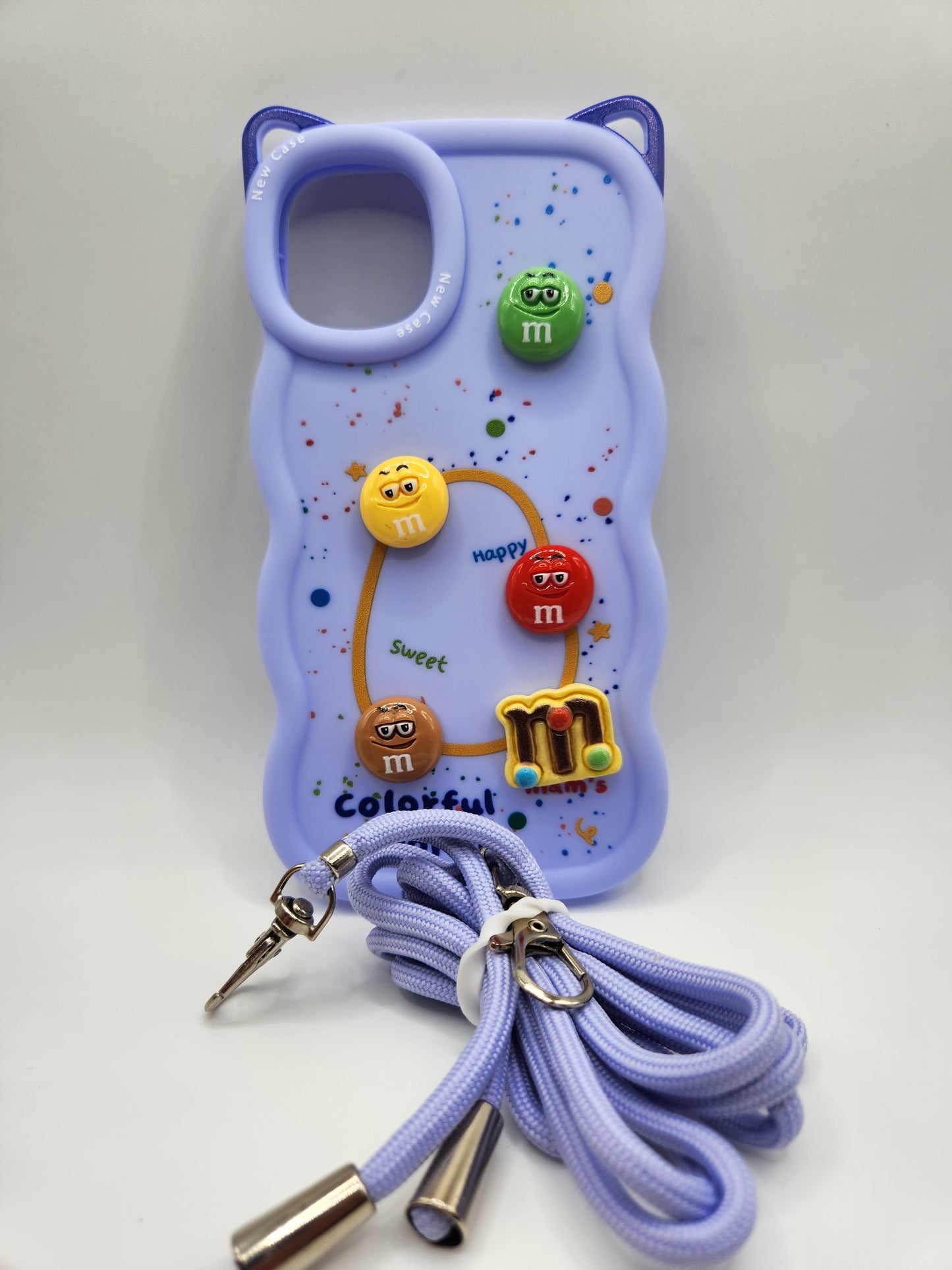 Coque M&amp;M's Colorée avec Cordon – "Colorful World" Violet clair
