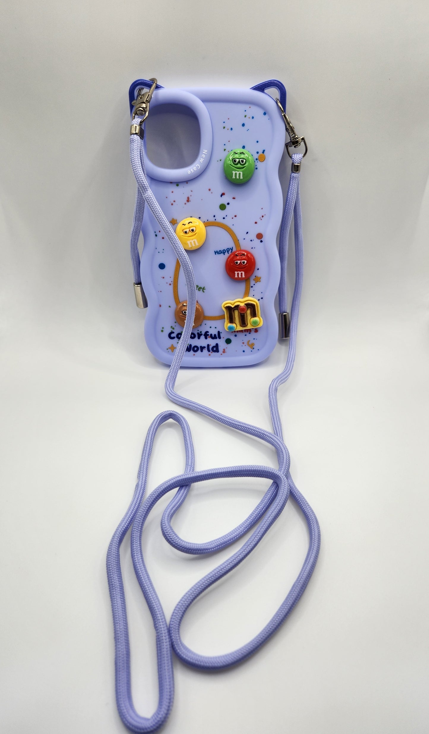 Coque M&amp;M's Colorée avec Cordon – "Colorful World" Violet clair