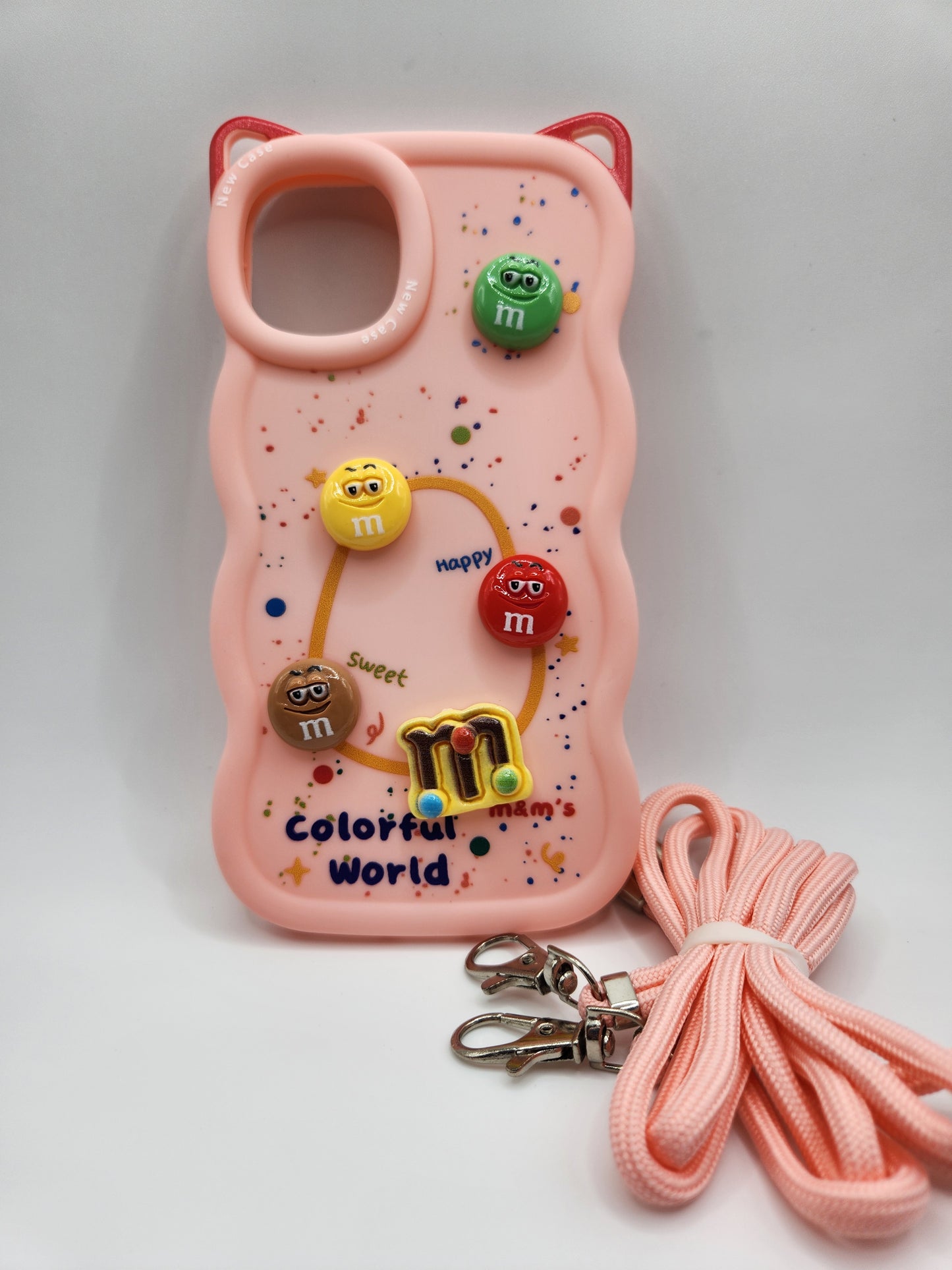 Coque M&amp;M's Colorée avec Cordon – "Colorful World" Pink