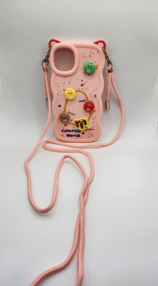 Coque M&amp;M's Colorée avec Cordon – "Colorful World" Pink