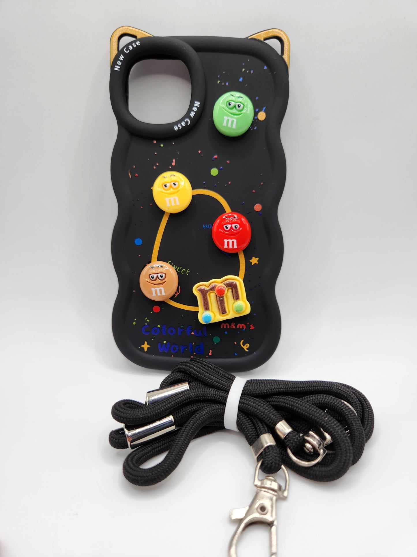 Coque M&amp;M's Colorée avec Cordon – "Colorful World" Noire