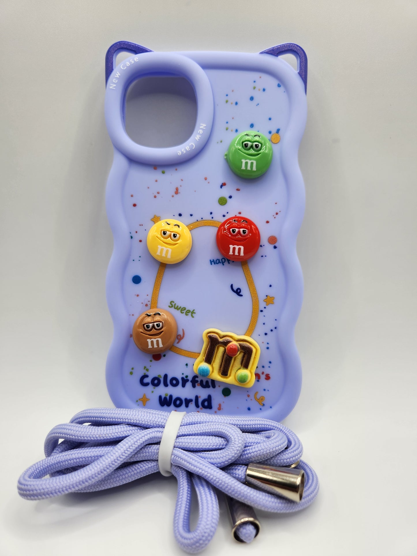 Coque M&amp;M's Colorée avec Cordon – "Colorful World" Violet clair