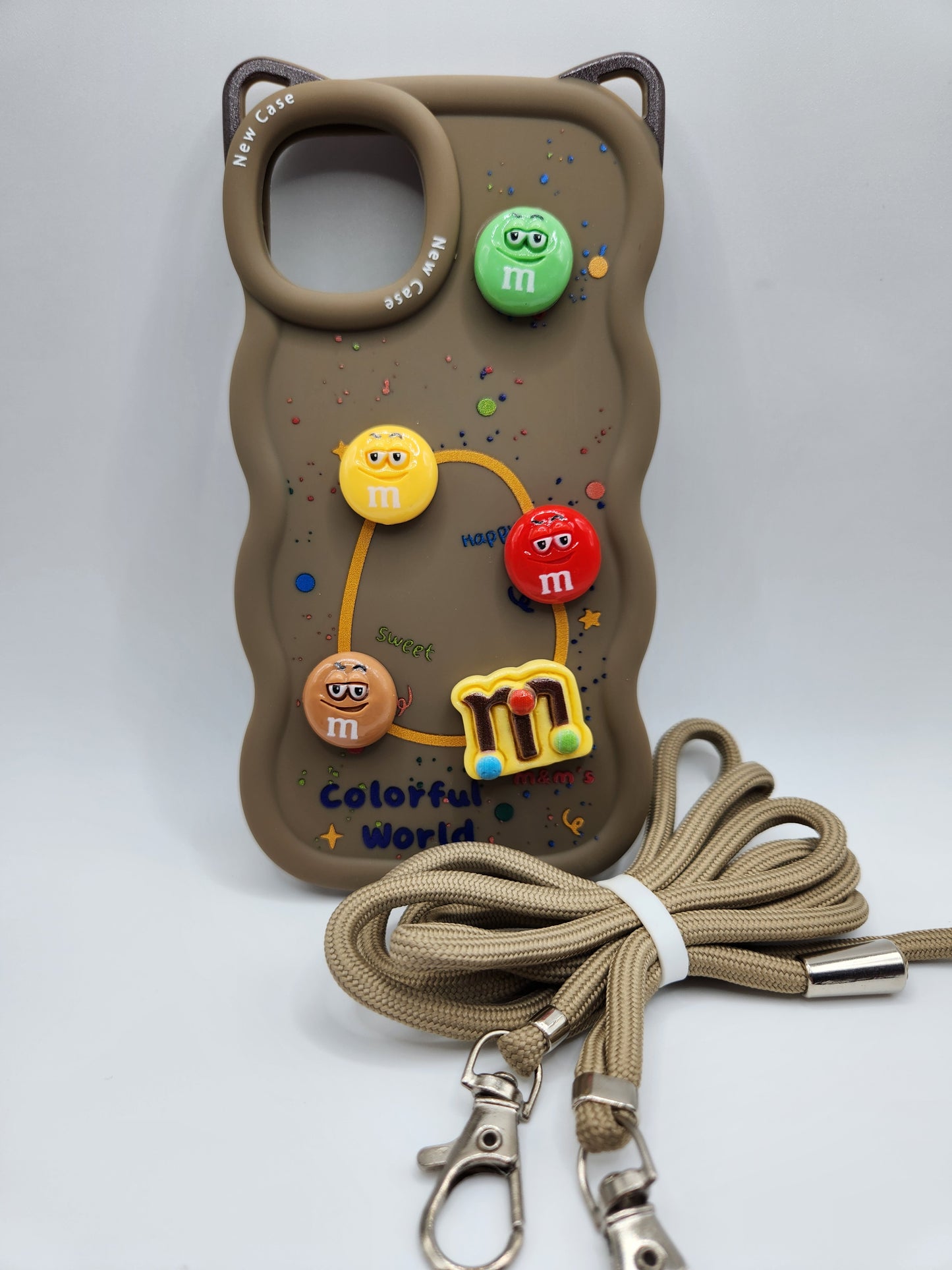 Coque M&amp;M's Colorée avec Cordon – "Colorful World" Vert Olive