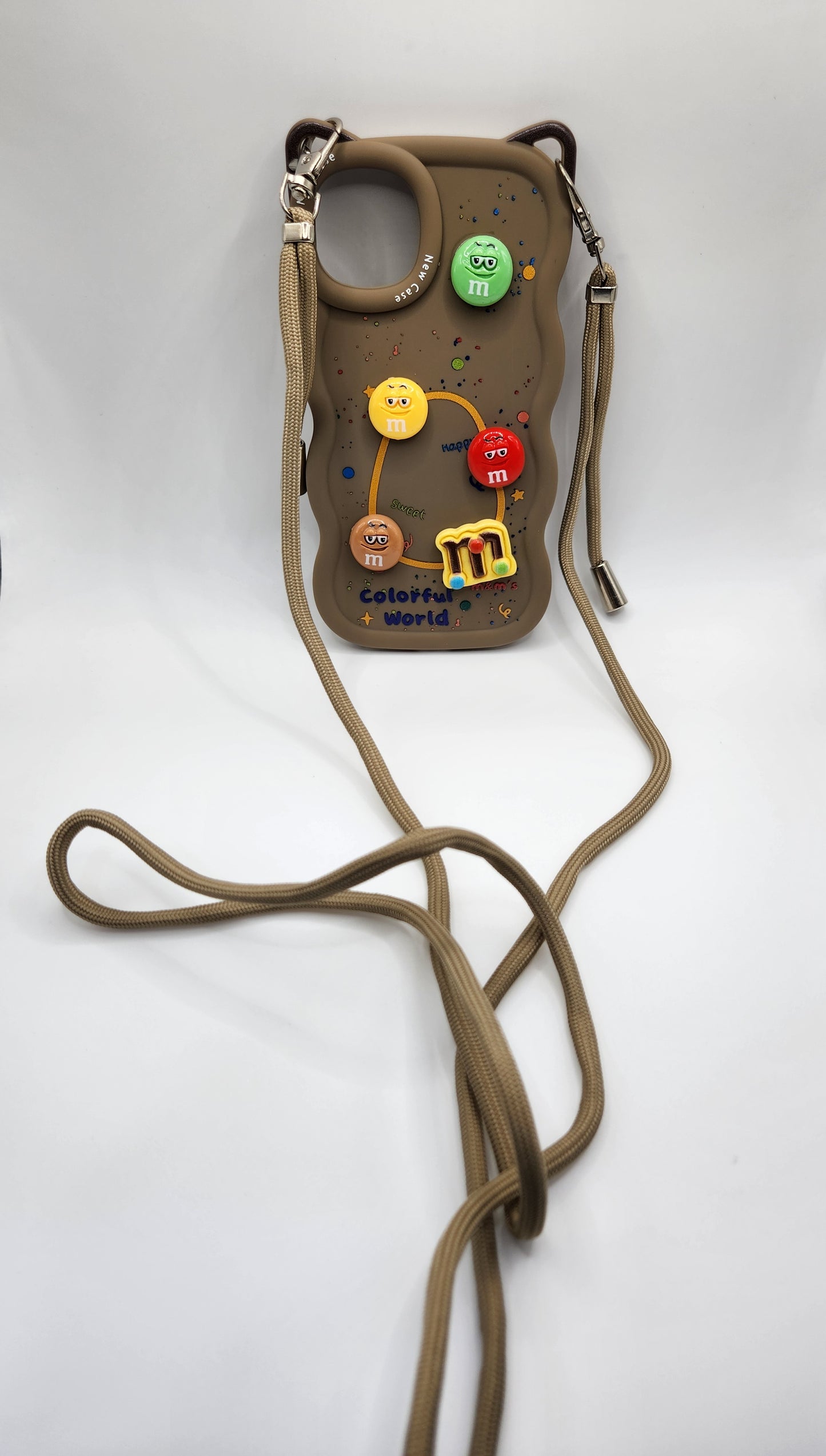 Coque M&amp;M's Colorée avec Cordon – "Colorful World" Vert Olive