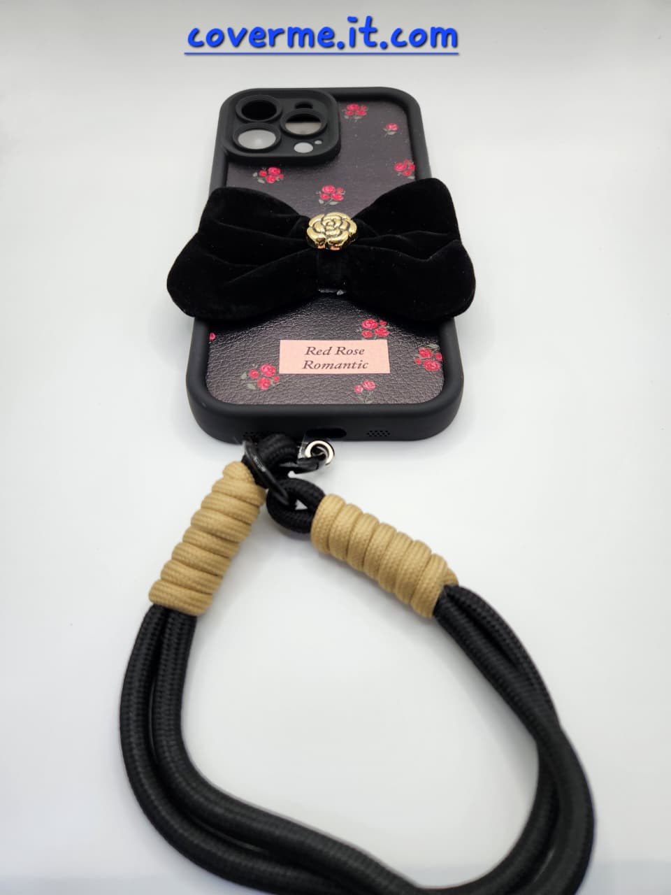 🌹Coque iPhone « Red Rose Romantic » – Élégance florale avec nœud en velours et lanière chic compatible iphone 16 pro max